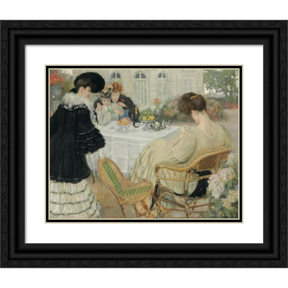 Henry Caro-Delvaille 24x20 Black Ornate Framed Double Matted Museum Art Print Titled: Ladies Taking Tea (1902)