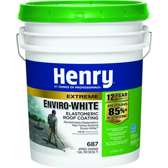 Henry Company HE687406 Enviro Premium White Roof Coating, 5 Gal, White CA3