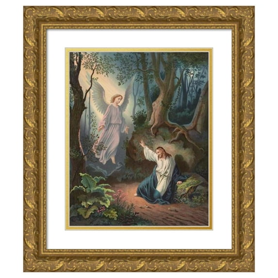 Henry Crone 12x14 Gold Ornate Wood Frame and Double Matted Museum Art Print Titled - Christ with Angel