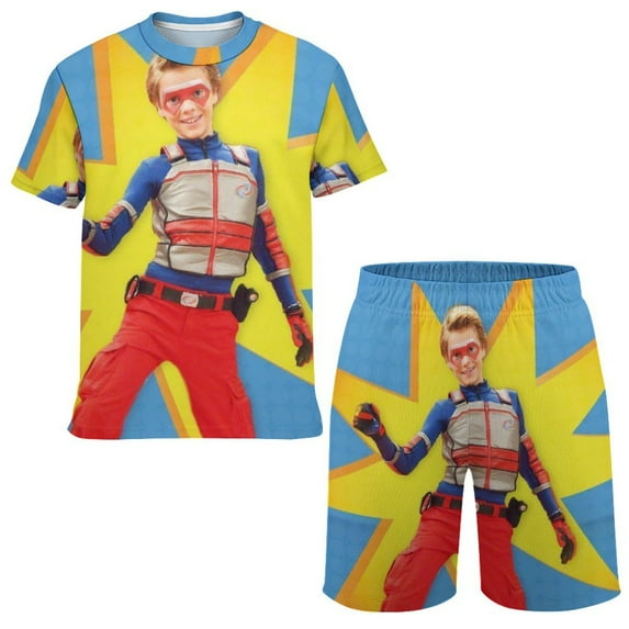 Henry Danger Boys Short Sleeve T-Shirt And Shorts Outfit Set Activewear Mesh Short Set for Kids