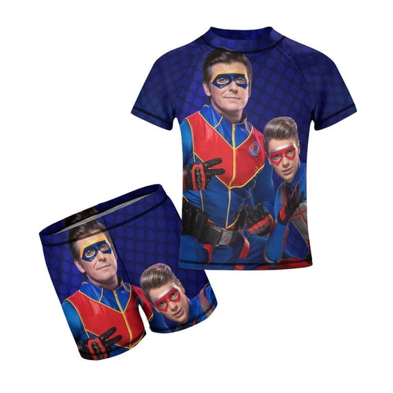 Henry Danger Boys Two Piece Swimsuit Kids Swimwear Set Short Sleeve Bathing Suit Trunks And Shirt