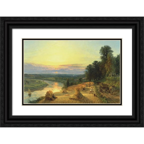 Henry Dawson 14x11 Black Ornate Wood Framed Double Matted Museum Art Print Titled: On the Ribble, Near Preston, Harvest Time (1866)