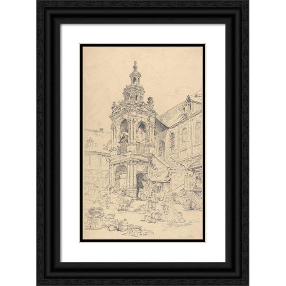 Henry Edridge 11x14 Black Ornate Wood Framed Double Matted Museum Art Print Titled: The Porch of the Halle of the Skin Viewer Tour, Silence (1819)