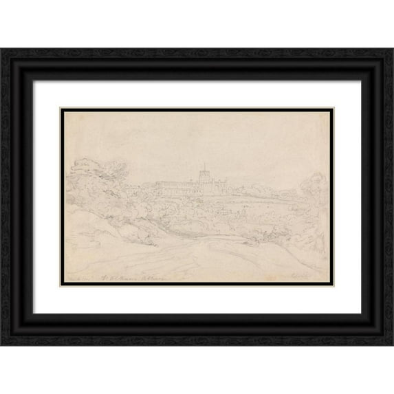 Henry Edridge 24x17 Black Ornate Framed Double Matted Museum Art Print Titled: St. Alban's Abbey (1805)