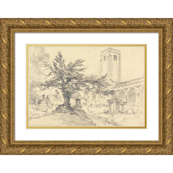 Henry Edridge 24x17 Gold Ornate Framed and Double Matted Museum Art Print Titled - Berry Pomeroy Church (1818)
