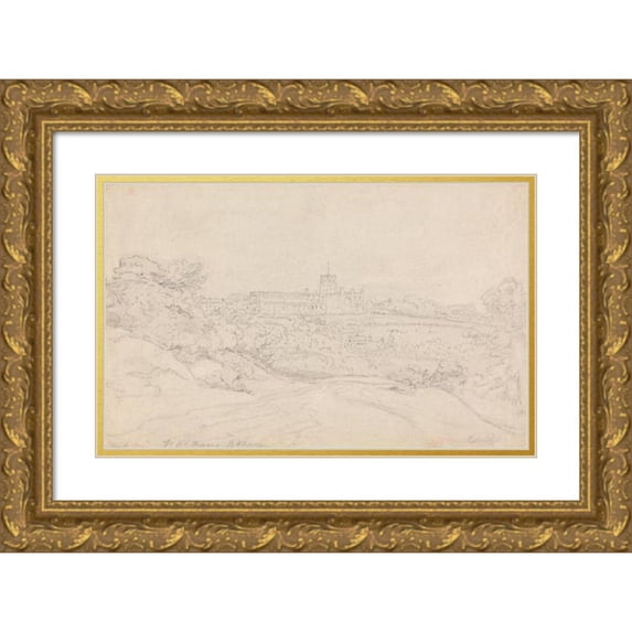 Henry Edridge 24x17 Gold Ornate Framed and Double Matted Museum Art Print Titled - St. Alban's Abbey (1805)