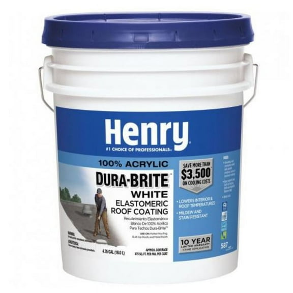 Henry Elastomeric Roof Coating, 4.75 gal, Pail, White HE587372