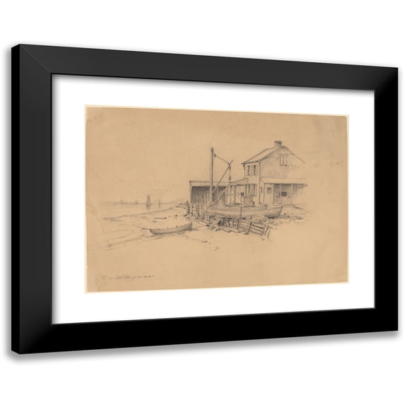 Henry Farrer 18x14 Black Modern Framed Museum Art Print Titled - Fishing Boats and Shack