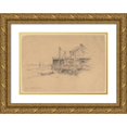 thumbnail image 1 of Henry Farrer 24x18 Gold Ornate Framed and Double Matted Museum Art Print Titled - Fishing Boats and Shack, 1 of 4