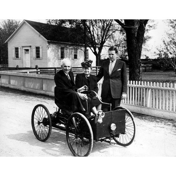 Henry Ford In His First Automobile Dated 1896. With Him History (24 x 18)