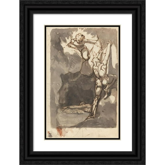 Henry Fuseli 13x18 Black Ornate Wood Framed Double Matted Museum Art Print Titled - Study for ‘Finding of the Body of Bassanio- (1804)
