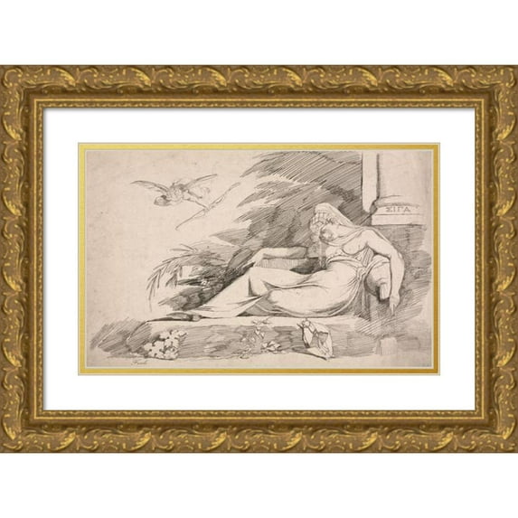 Henry Fuseli 14x11 Gold Ornate Wood Frame and Double Matted Museum Art Print Titled - Sleeping Woman with a Cupid (1780-1790)