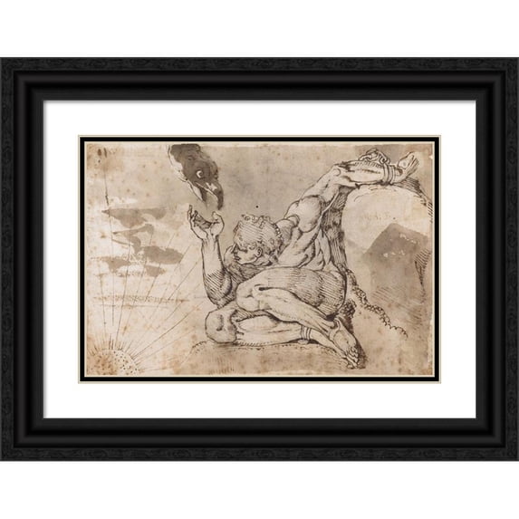 Henry Fuseli 18x13 Black Ornate Wood Framed Double Matted Museum Art Print Titled - Prometheus (1770-71)