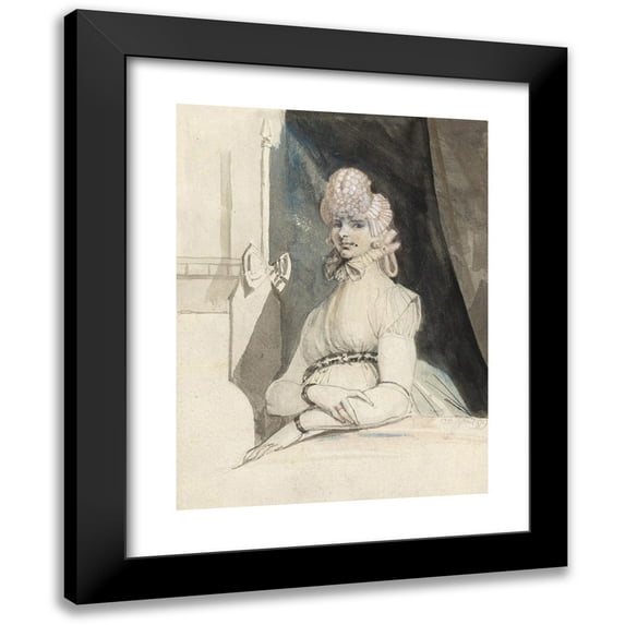 Henry Fuseli 19x24 Black Modern Framed Museum Art Print Titled - Mrs. Fuseli, at a Table in Front of Niche with Curtain (1799)