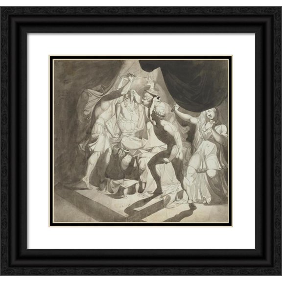 Henry Fuseli 21x20 Black Ornate Framed Double Matted Museum Art Print Titled: An Old Man Murdered by Three Younger Men (Early 1770s)