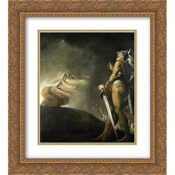 Henry Fuseli 2x Matted 20x24 Gold Ornate Framed Art Print 'Macbeth, Banquo and the Witches'