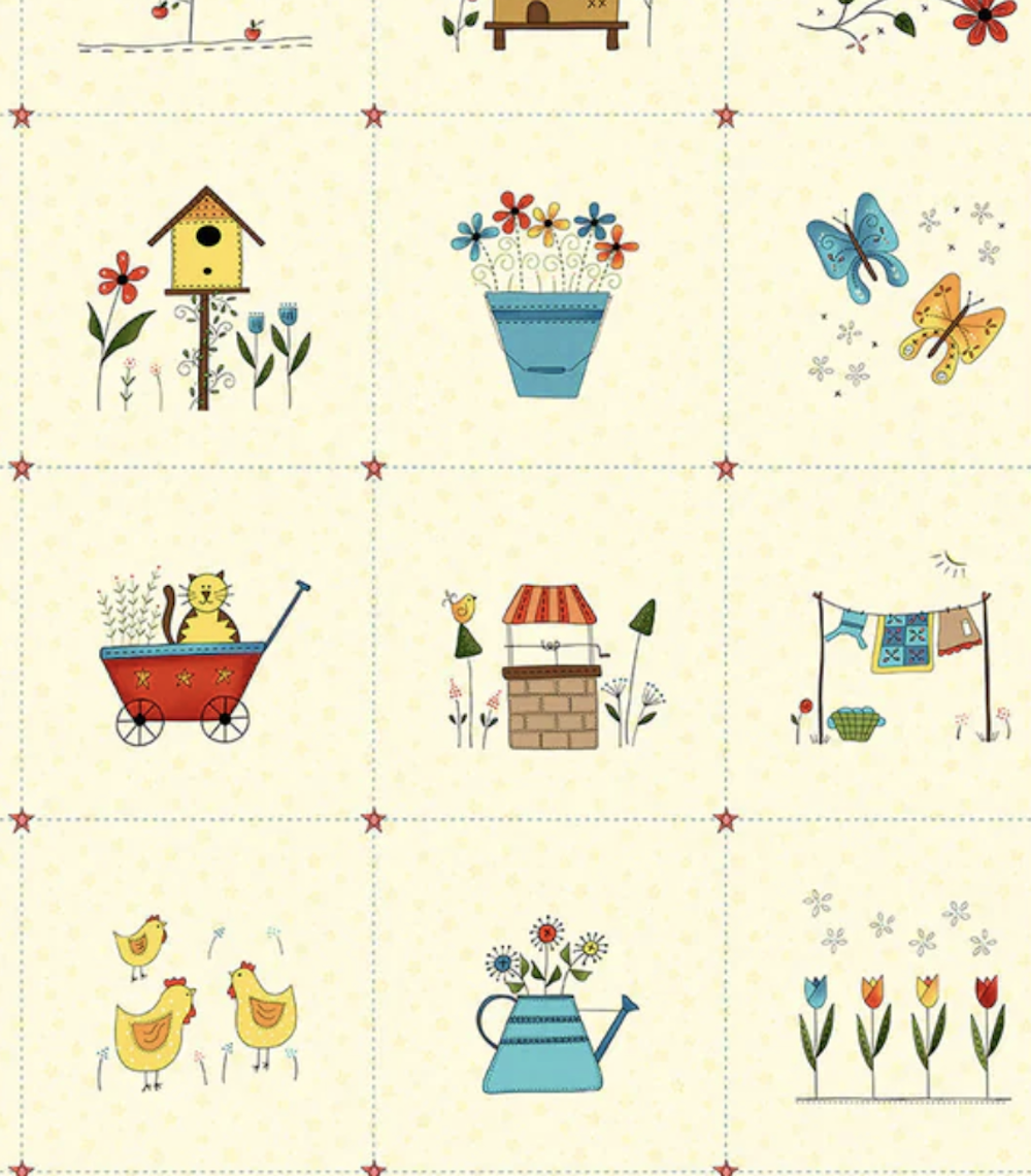 Henry Glass Backyard Happenings Flower Basic Cream Cotton Fabric By The ...