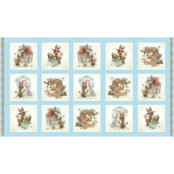 Henry Glass Bunny Tails 24" Easter Blocks Panel Cotton Fabric By The Panel