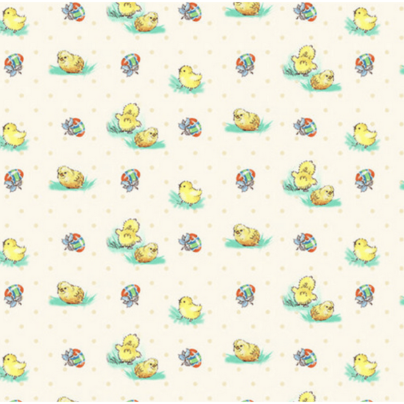 Henry Glass Bunny Tails Chick & Egg Cream Cotton Fabric By The Yard