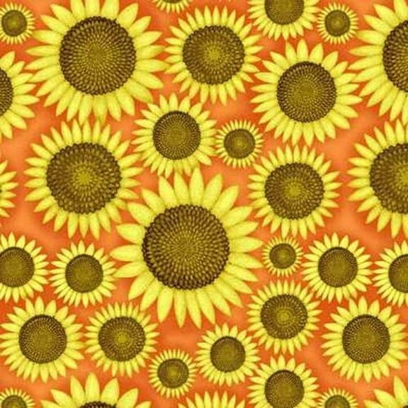 Henry Glass & Co Good Morning Sunshine Sunflowers Orange 100% Cotton Fabric sold by the yard