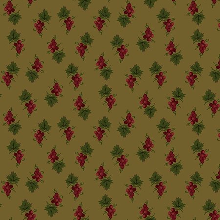 Henry Glass Scraps Of Kindness Grape Clusters Olive Fabric By The Yard