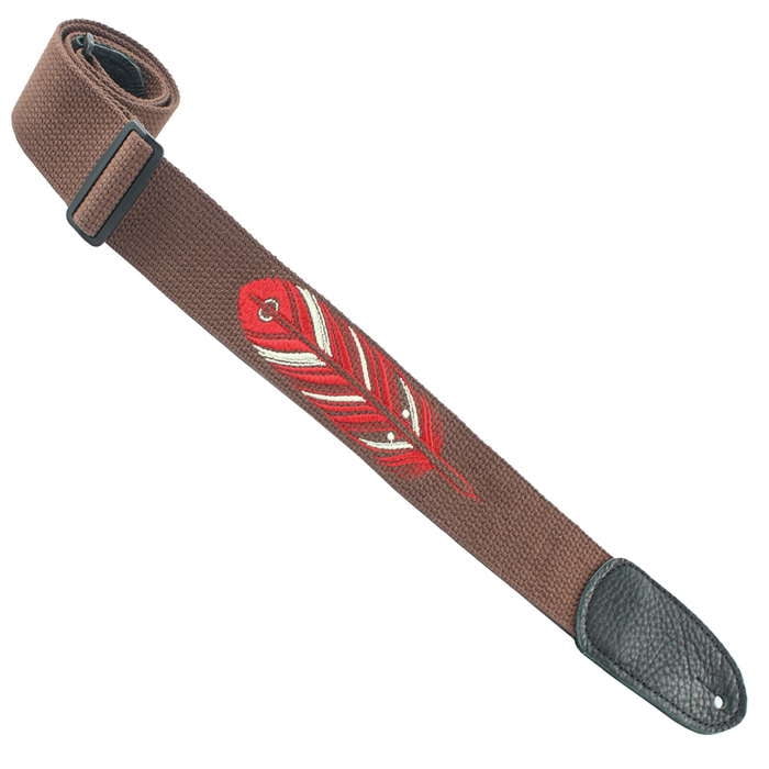 Henry Heller 2" Cotton Guitar Strap, Embroided Feather Brown