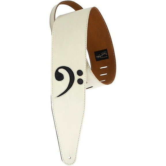 Henry Heller Wide Garment Leather With Bass Clef Guitar Strap White 3 in.