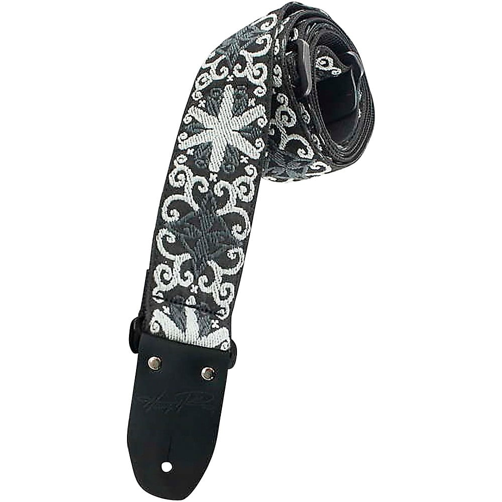 Henry Heller Guitar Strap  2" Wide Jacquard Woven Black with Silver Spinner