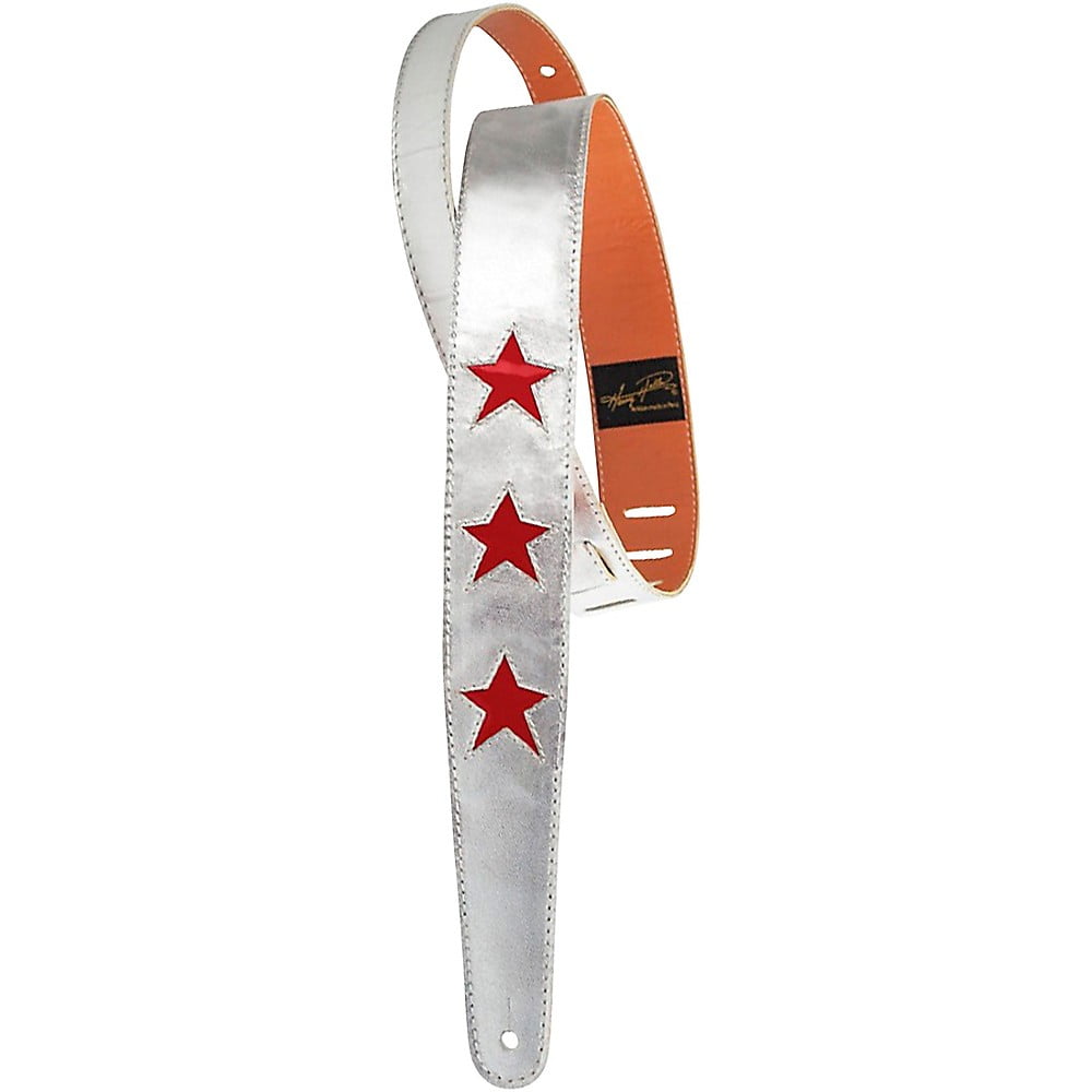 Henry Heller Star Series Leather Guitar Strap Silver