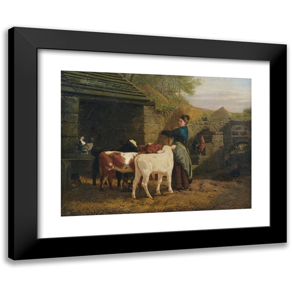 Henry Hetherington Emmerson 14x12 Black Modern Framed Museum Art Print Titled - Peasant Woman with Three Calves (1875)