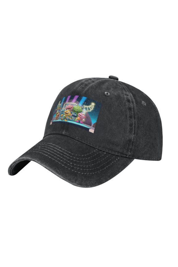 Henry Hugglemonsters Washed denim baseball cap with metal buckle and sweatband, unisex, lightweight and versatile.