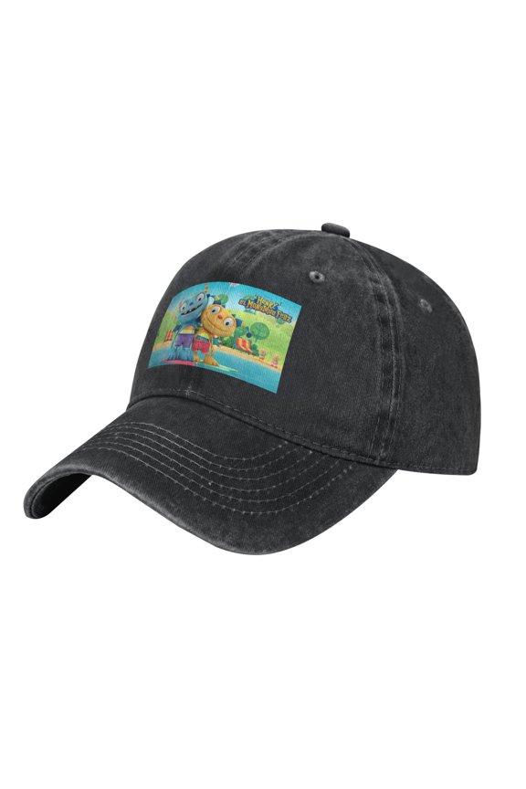 Henry Hugglemonsters Washed denim baseball cap with metal buckle and sweatband, unisex, lightweight and versatile.