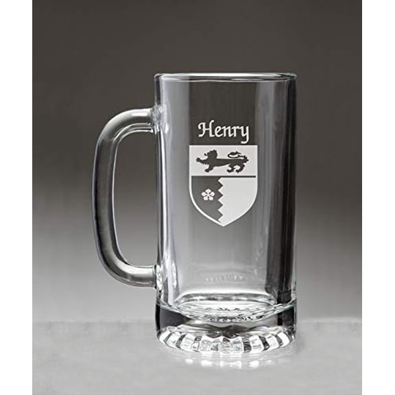 Henry Irish Coat of Arms Glass Beer Mug (Sand Etched)