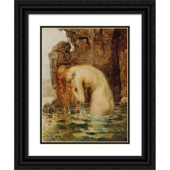 Henry John Stock 19x24 Black Ornate Framed Double Matted Museum Art Print Titled: The Hidden Pool (1892)