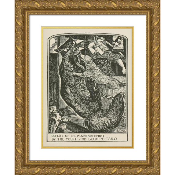 Henry Justice Ford 14x18 Gold Ornate Wood Frame and Double Matted Museum Art Print Titled - Defeat of the Mountain-Spirit by the Youth and Schippeitaro (1906)