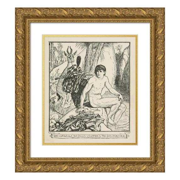 Henry Justice Ford 20x23 Gold Ornate Framed and Double Matted Museum Art Print Titled - The Gazelle Brings Clothes to His Master (1906)