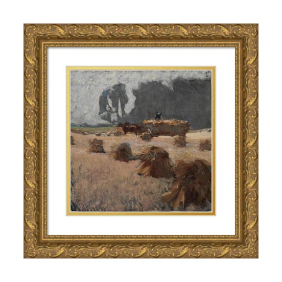 Henry Keller 15x15 Gold Ornate Wood Frame and Double Matted Museum Art Print Titled - Harvest Time (C. 1903)