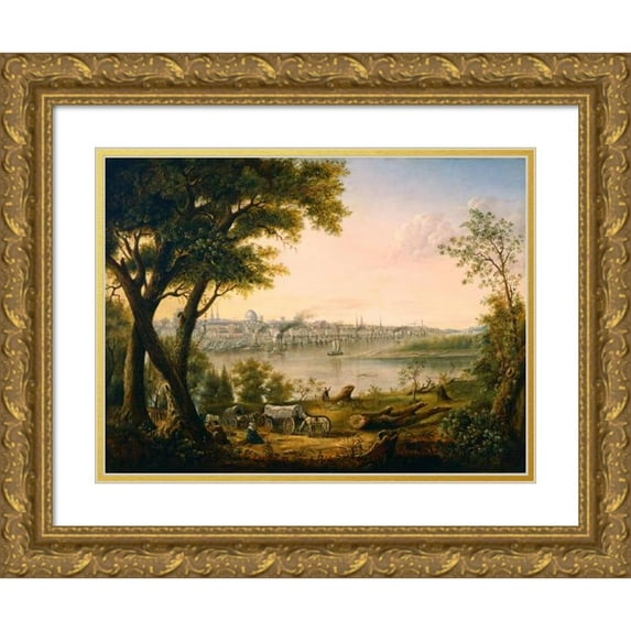 Henry Lewis 24x19 Gold Ornate Framed and Double Matted Museum Art Print Titled - Saint Louis in 1846 (1846)