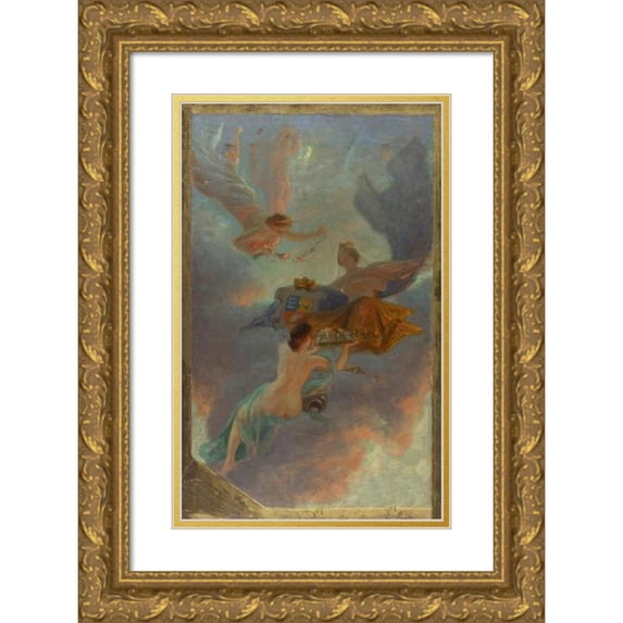 Henry Marius Camille Bouvet 11x14 Gold Ornate Wood Frame and Double Matted Museum Art Print Titled - The City of Asnieres and the Seine (1904)