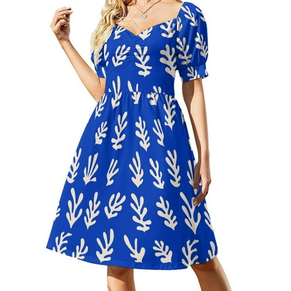 Henry Matisse Inspired Seaweed Pattern Blue Sleeveless Dress Woman clothing Women's evening dress evening dress ladies