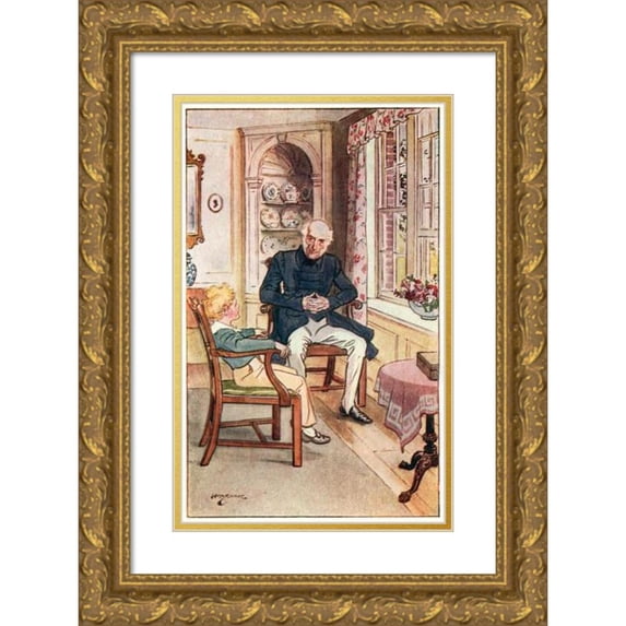 Henry Matthew Brock 13x18 Gold Ornate Wood Frame and Double Matted Museum Art Print Titled - Jackanapes Leaned Back in His One of the Two Chippendale Arm·Chairs (1923)