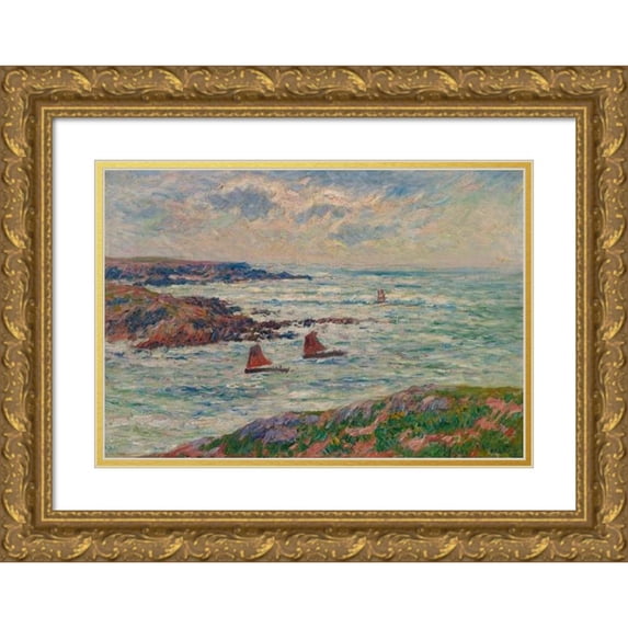 Henry Moret 14x11 Gold Ornate Wood Frame and Double Matted Museum Art Print Titled - The Entrance to the Port of Doelan, Finistere (1909)