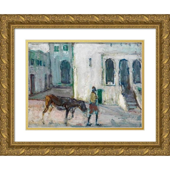 Henry Ossawa Tanner 18x14 Gold Ornate Wood Frame and Double Matted Museum Art Print Titled - Street Scene, Tangier (Man Leading Calf) (ca. 1910)