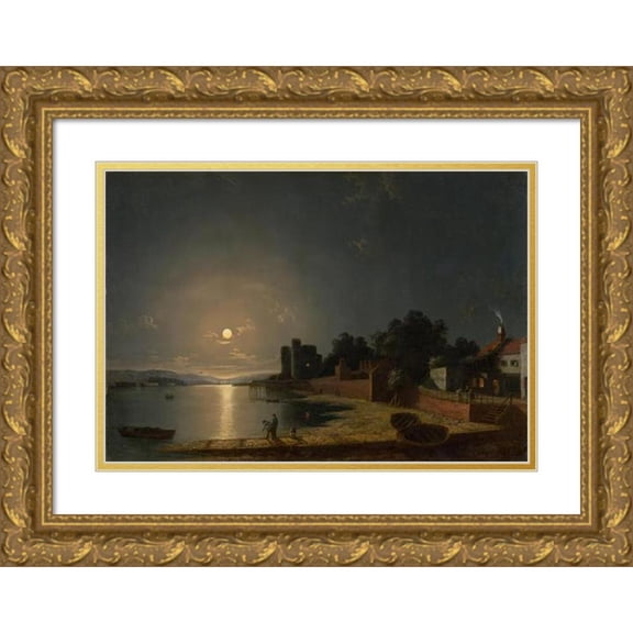 Henry Pether 18x13 Gold Ornate Wood Frame and Double Matted Museum Art Print Titled - Upnor Castle, Kent