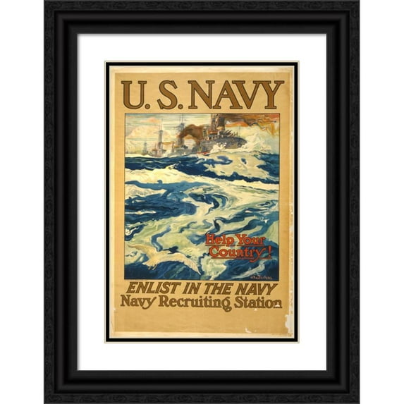 Henry Reuterdahl 13x18 Black Ornate Wood Framed Double Matted Museum Art Print Titled - U.S. Navy - Help Your Country! Enlist in the Navy (1917)