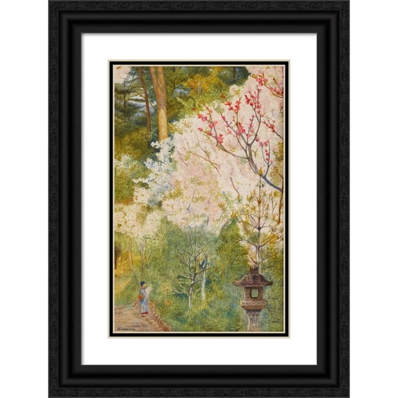 Henry Roderick Newman 11x14 Black Ornate Wood Framed Double Matted Museum Art Print Titled: Cherry Blossom (Kyoto) (1898)