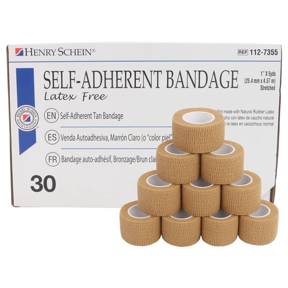 Henry Schein Self-Adherent Bandage Wrap, Flexible Medical Wrap for Compressions, Tan, 30 Rolls