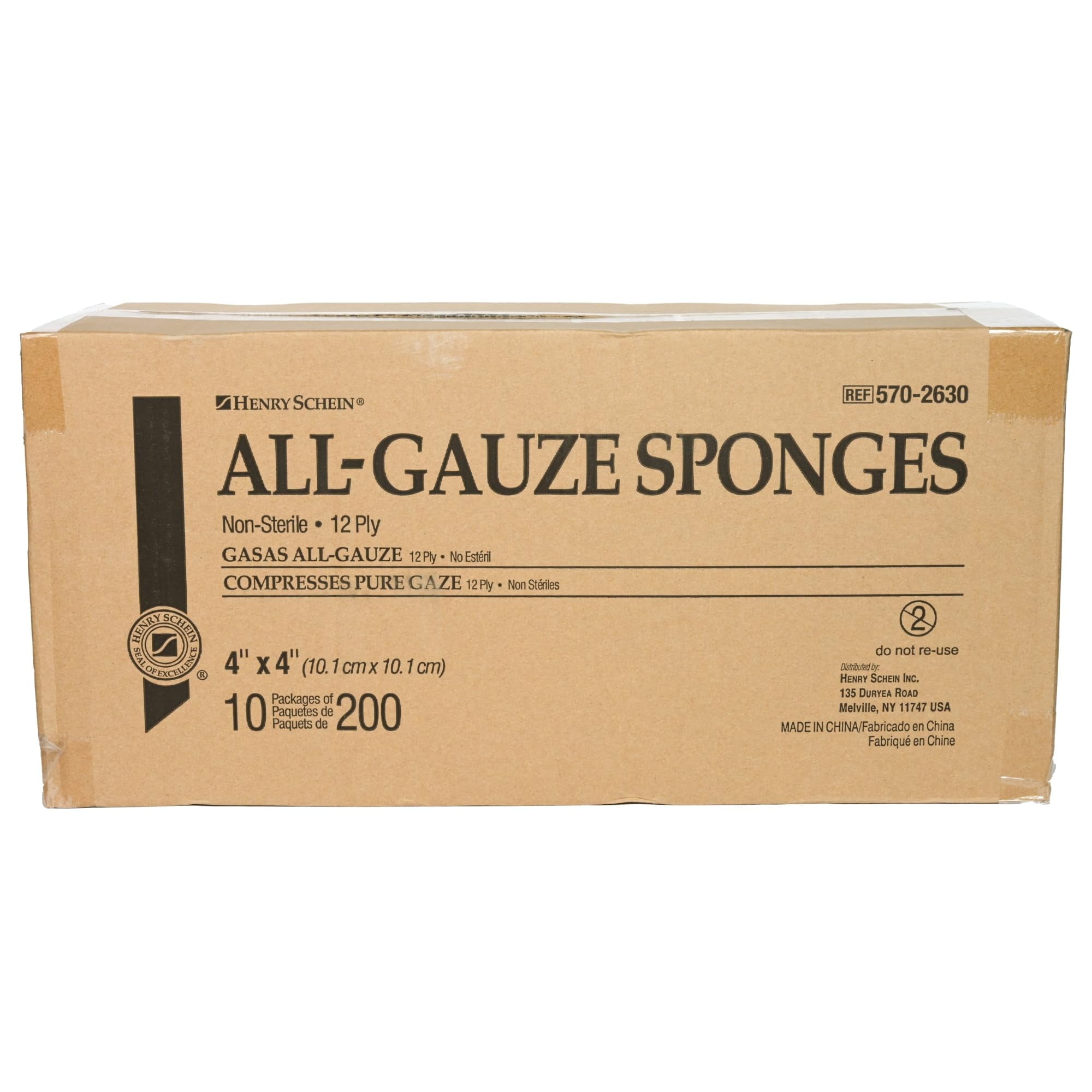 Henry Schein 200/Pack Non-Sterile Gauze Pads 4’’ x 4’’ for Wound Dressing Gauze Sponge-Pads for Wound Care - 12-Ply - 100% Cotton & Highly Absorbent - 10 Packs (200/Pack)