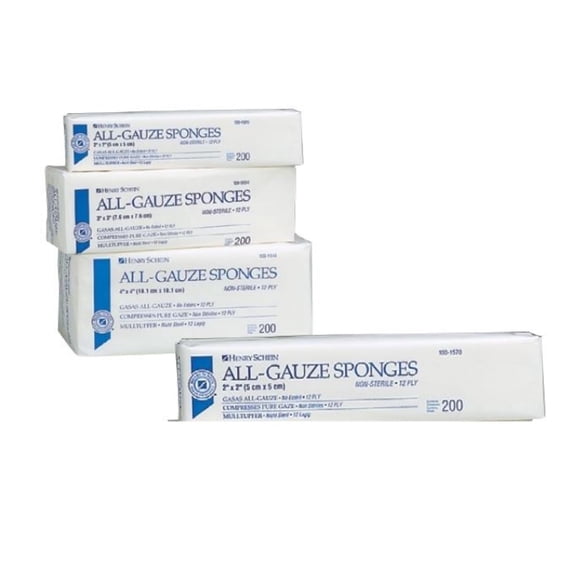 Henry Schein 200/Pack Non-Sterile Gauze Pads 4 x 4 for Wound Dressing Gauze Sponge-Pads for Wound Care - 8-Ply - 100% Cotton & Highly Absorbent - 10 Packs (200/Pack)