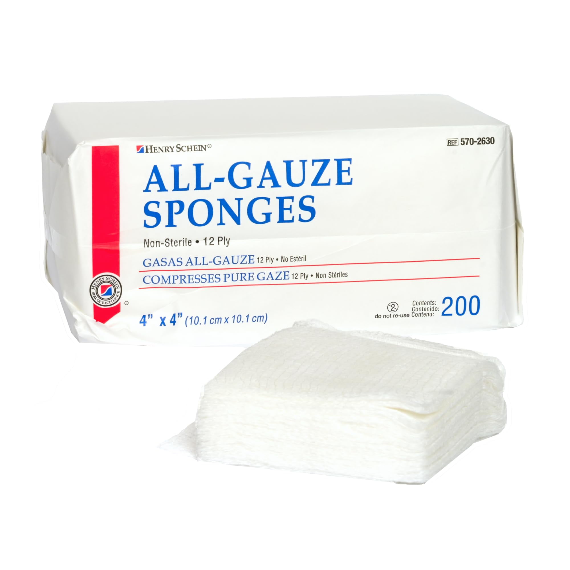 Henry Schein 200/Pack NonSterile Gauze Pads 4’’ x 4’’ for Wound